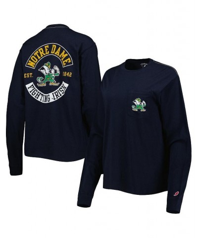 Women's Navy Notre Dame Fighting Irish Oversized Pocket Long Sleeve T-shirt Navy $34.19 Tops