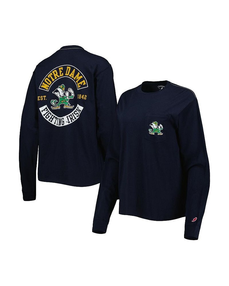 Women's Navy Notre Dame Fighting Irish Oversized Pocket Long Sleeve T-shirt Navy $34.19 Tops