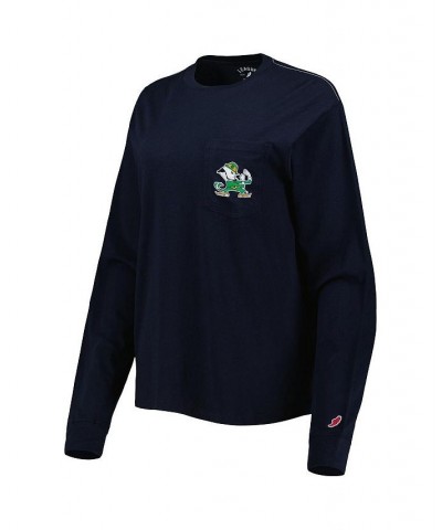 Women's Navy Notre Dame Fighting Irish Oversized Pocket Long Sleeve T-shirt Navy $34.19 Tops