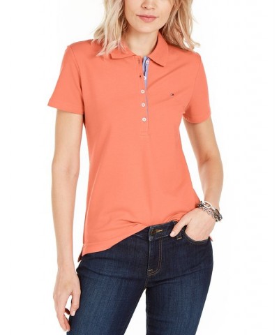 Women's Solid Short-Sleeve Polo Top Geranium $23.87 Tops