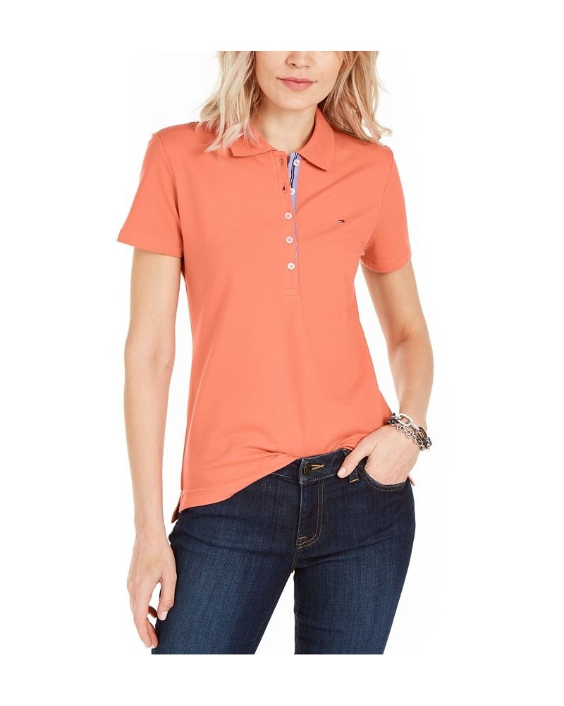 Women's Solid Short-Sleeve Polo Top Geranium $23.87 Tops