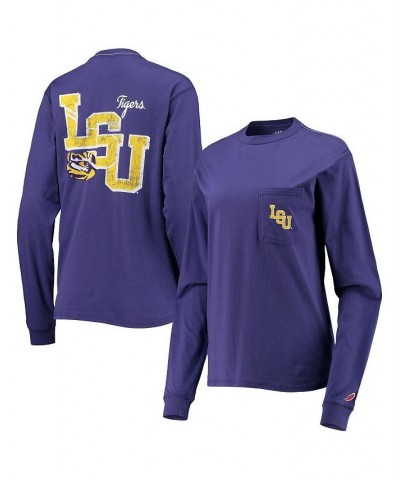 Women's Purple LSU Tigers Pocket Oversized Long Sleeve T-shirt Purple $25.85 Tops