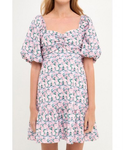 Women's Floral Puff Sleeve Mini Dress Lilac pink $36.30 Dresses