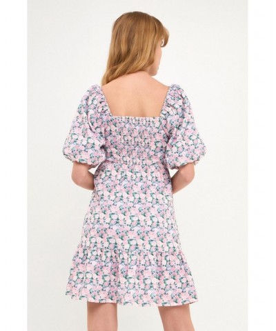 Women's Floral Puff Sleeve Mini Dress Lilac pink $36.30 Dresses