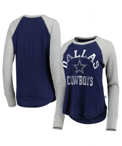 Women's Navy Dallas Cowboys Waffle Raglan Long Sleeve T-shirt Navy $30.67 Tops