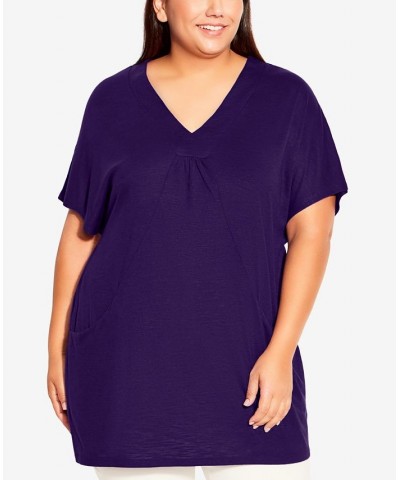 Plus Size Pocket Pleat Tunic Top Violet Indigo $26.88 Tops