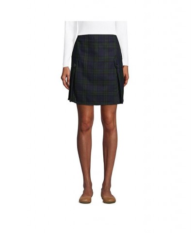 School Uniform Women's Side Pleat Plaid Skort Above Knee Clear Blue Plaid $23.58 Skirts