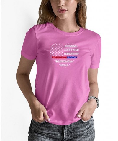 Women's American Woman Word Art T-shirt Pink $16.10 Tops