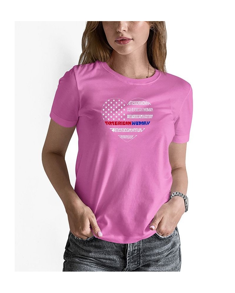 Women's American Woman Word Art T-shirt Pink $16.10 Tops