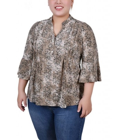 Plus Size Pleat Front Y-Neck Top Taupe Etch $11.68 Tops