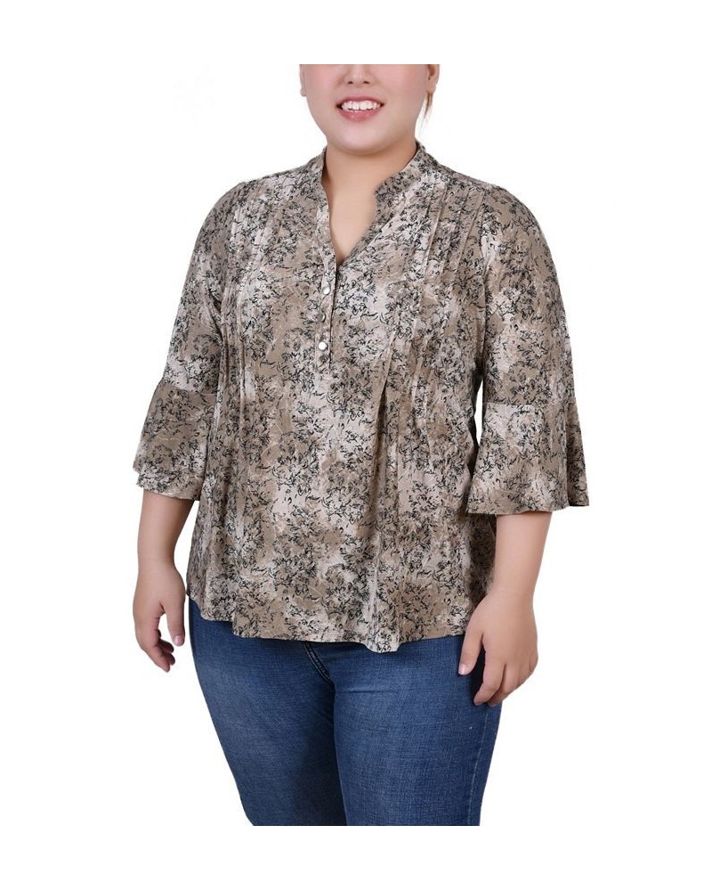 Plus Size Pleat Front Y-Neck Top Taupe Etch $11.68 Tops