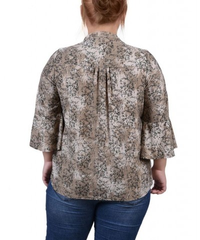 Plus Size Pleat Front Y-Neck Top Taupe Etch $11.68 Tops