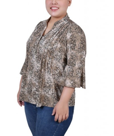 Plus Size Pleat Front Y-Neck Top Taupe Etch $11.68 Tops