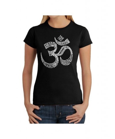 Women's Word Art T-Shirt - Poses Om Black $20.88 Tops