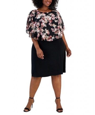 Plus Size Floral Popover Jersey-Knit Dress Black $44.55 Dresses