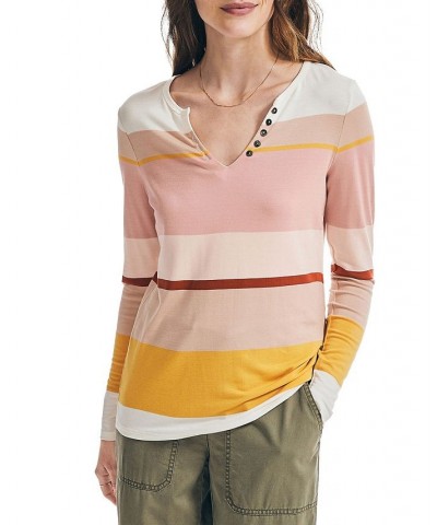 Women's Striped Henley Top Marshmallow $21.86 Tops