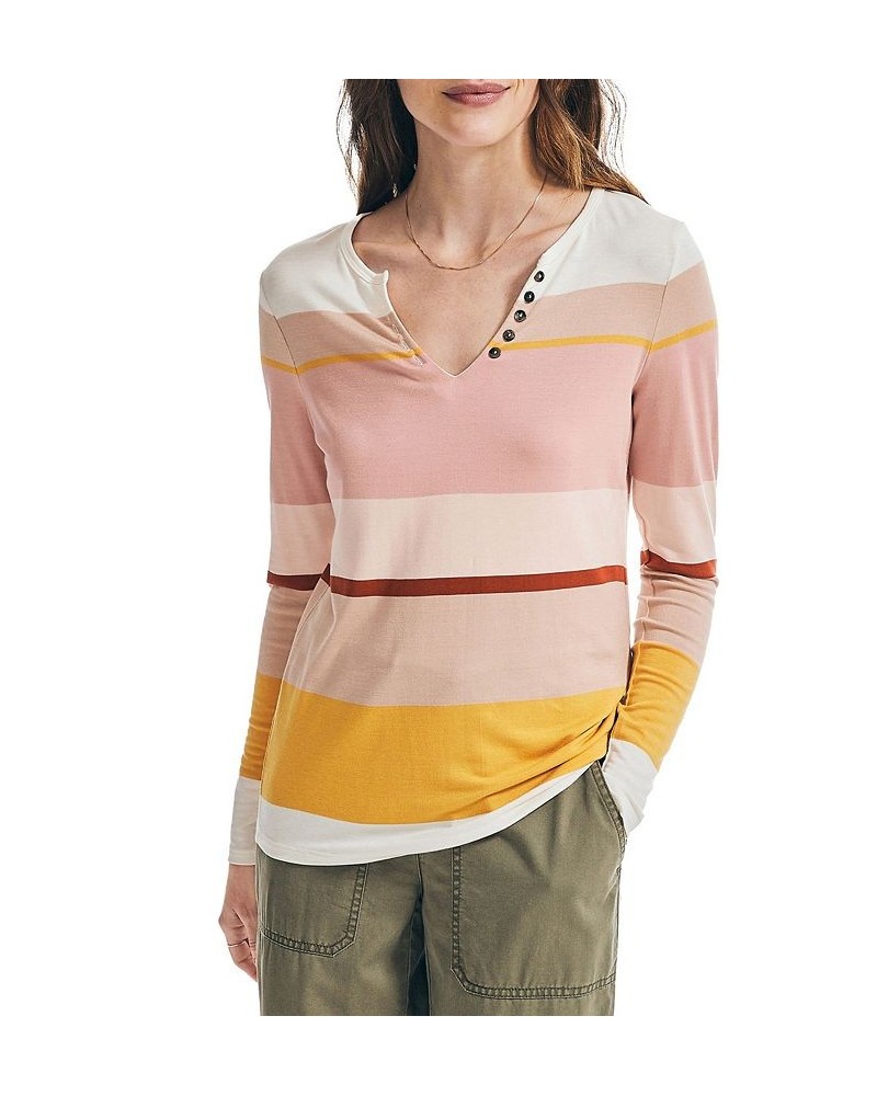 Women's Striped Henley Top Marshmallow $21.86 Tops