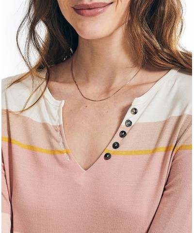 Women's Striped Henley Top Marshmallow $21.86 Tops