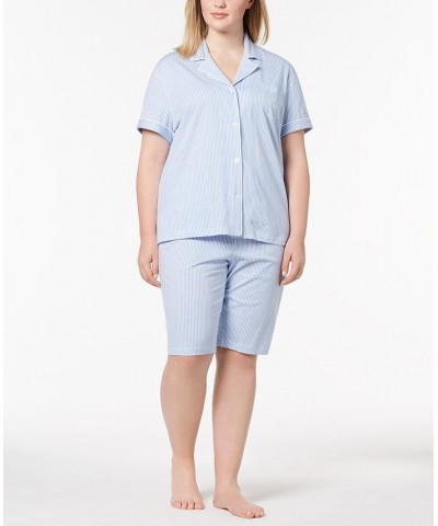 Bermuda Plus Size Printed Cotton Pajama Set French Blue Stripe $41.80 Sleepwear