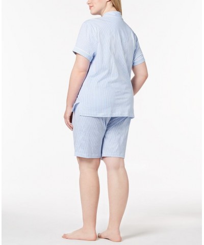 Bermuda Plus Size Printed Cotton Pajama Set French Blue Stripe $41.80 Sleepwear