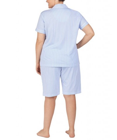 Bermuda Plus Size Printed Cotton Pajama Set French Blue Stripe $41.80 Sleepwear