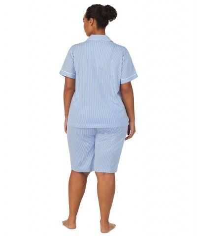 Bermuda Plus Size Printed Cotton Pajama Set French Blue Stripe $41.80 Sleepwear