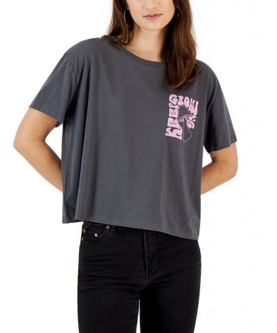 Juniors' Checker Mushroom Graphic T-Shirt Gray $8.97 Tops