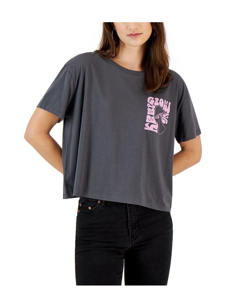 Juniors' Checker Mushroom Graphic T-Shirt Gray $8.97 Tops