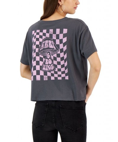 Juniors' Checker Mushroom Graphic T-Shirt Gray $8.97 Tops