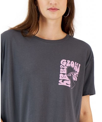 Juniors' Checker Mushroom Graphic T-Shirt Gray $8.97 Tops