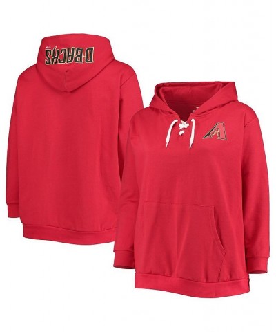 Women's Red Arizona Diamondbacks Plus Size Lace-Up V-Neck Pullover Hoodie Red $35.99 Sweatshirts