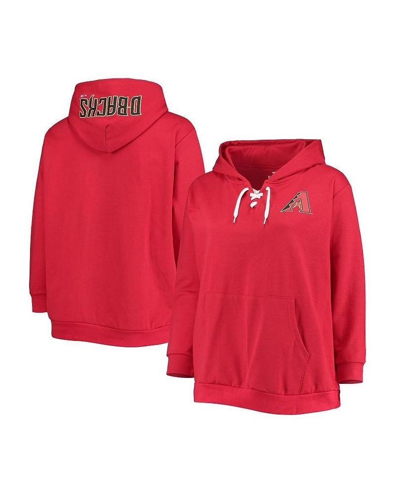 Women's Red Arizona Diamondbacks Plus Size Lace-Up V-Neck Pullover Hoodie Red $35.99 Sweatshirts