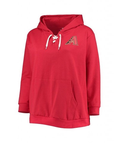 Women's Red Arizona Diamondbacks Plus Size Lace-Up V-Neck Pullover Hoodie Red $35.99 Sweatshirts