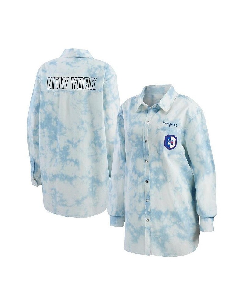 Women's White New York Rangers Oversized Tie-Dye Button-Up Denim Shirt White $34.50 Tops