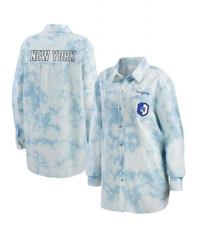 Women's White New York Rangers Oversized Tie-Dye Button-Up Denim Shirt White $34.50 Tops