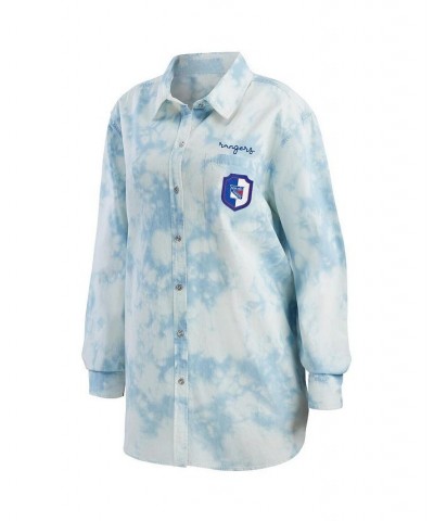 Women's White New York Rangers Oversized Tie-Dye Button-Up Denim Shirt White $34.50 Tops