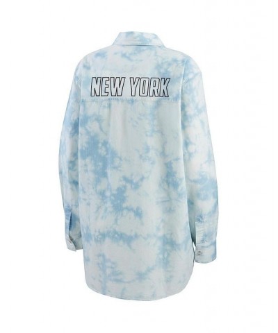 Women's White New York Rangers Oversized Tie-Dye Button-Up Denim Shirt White $34.50 Tops