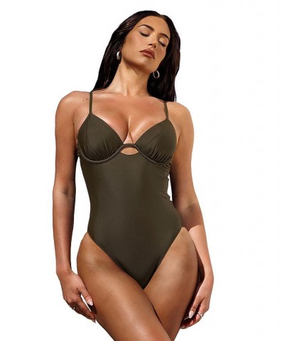 Women's X STASSIE Oasis Underwire Tie Back One Piece Swimsuit Brown $30.20 Swimsuits