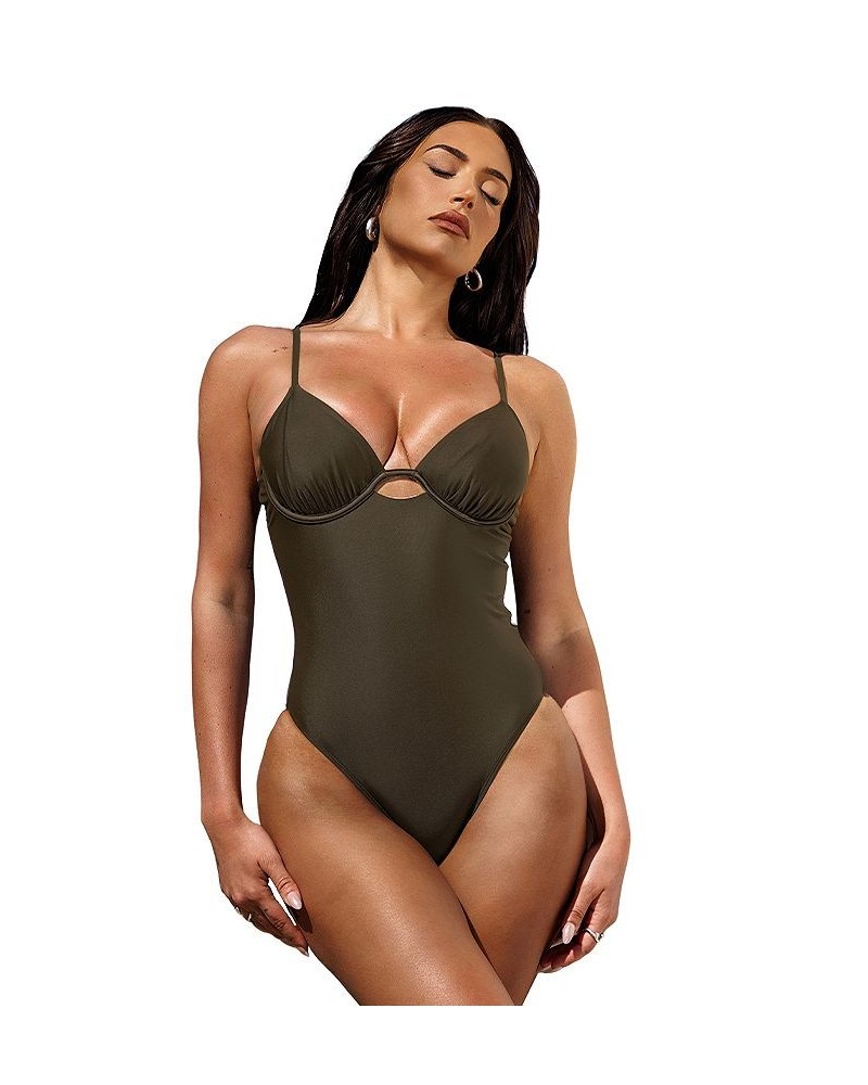 Women's X STASSIE Oasis Underwire Tie Back One Piece Swimsuit Brown $30.20 Swimsuits