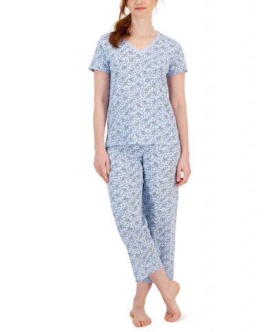 Women's Cotton Lace-Trim Essentials Capri Pajama Set Paisly Pale Blue $14.03 Sleepwear