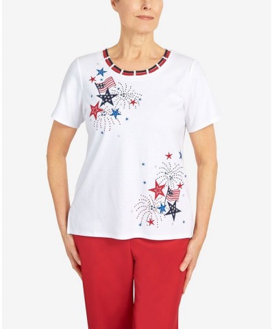 Women's Double Strap Fireworks Crew Neck Top White $34.06 Tops