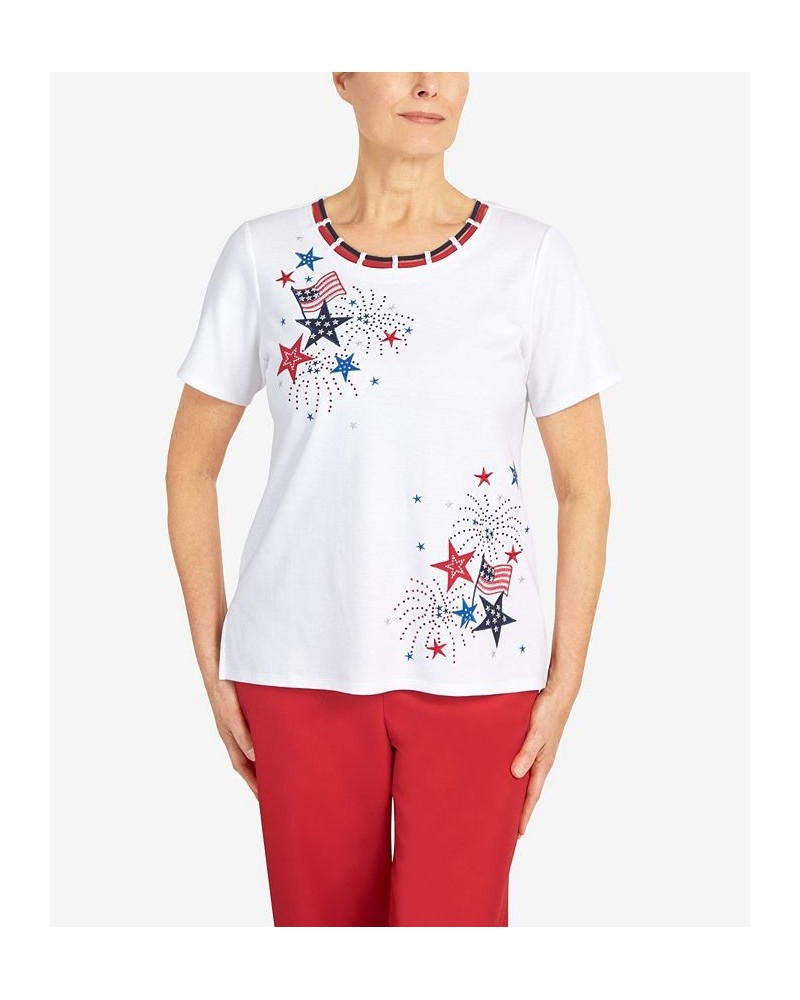 Women's Double Strap Fireworks Crew Neck Top White $34.06 Tops