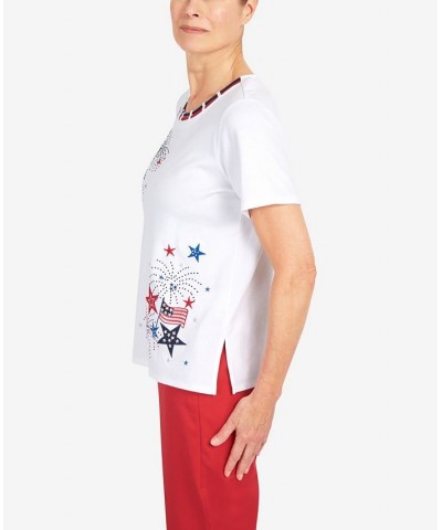 Women's Double Strap Fireworks Crew Neck Top White $34.06 Tops