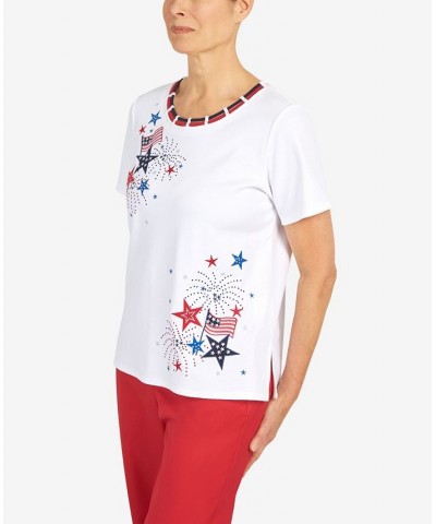 Women's Double Strap Fireworks Crew Neck Top White $34.06 Tops