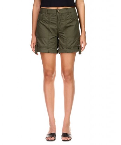 Women's Cali Solid Rolled-Cuffed Side-Buckle Shorts Green $29.70 Shorts