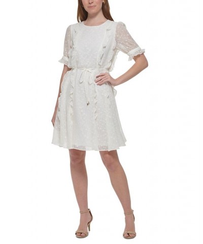 Women's Ruffled Chiffon Fit & Flare Dress Ivory $73.01 Dresses