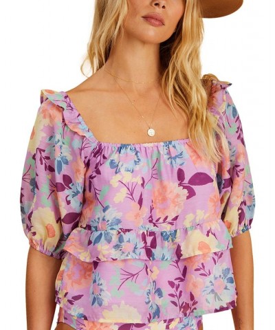 x The Salty Blonde Juniors' Sweetest Ever Printed Peplum Top Lovin Lilac $21.32 Tops