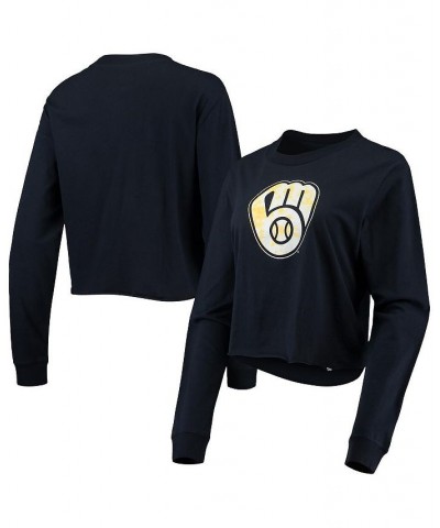 Women's Navy Milwaukee Brewers Baby Jersey Cropped Long Sleeve T-shirt Navy $23.75 Tops