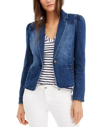 Petite Puff-Sleeve Denim Blazer Blue $28.03 Jackets