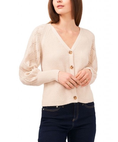 Women's Stitch Detail Long Sleeve Button Front Cardigan Pearl $32.33 Sweaters